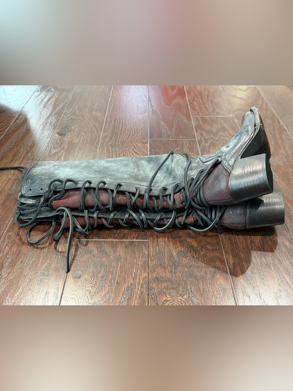 FREEBIRD BY STEVEN COAL BLACK Knee TALL Lace Up BOOT Women Size 7 - Picture 8 of 9